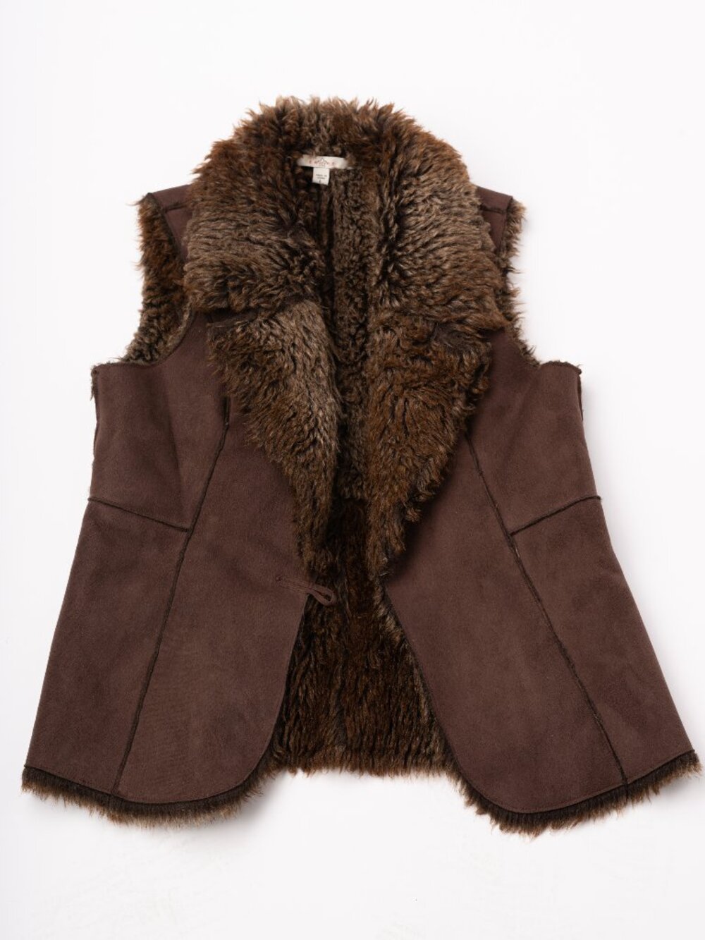 Fever Faux Suede & Fur Vest Penny Lane Boho Y2K Brown Size Large